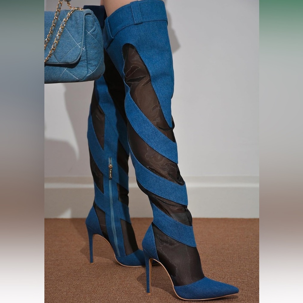 Cape Robbin Mesh Denim Thigh High Boots